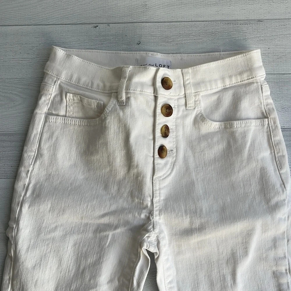 LOFT White Button Up High Waist Skinny Leg Denim 24/00 - Picture 2 of 8